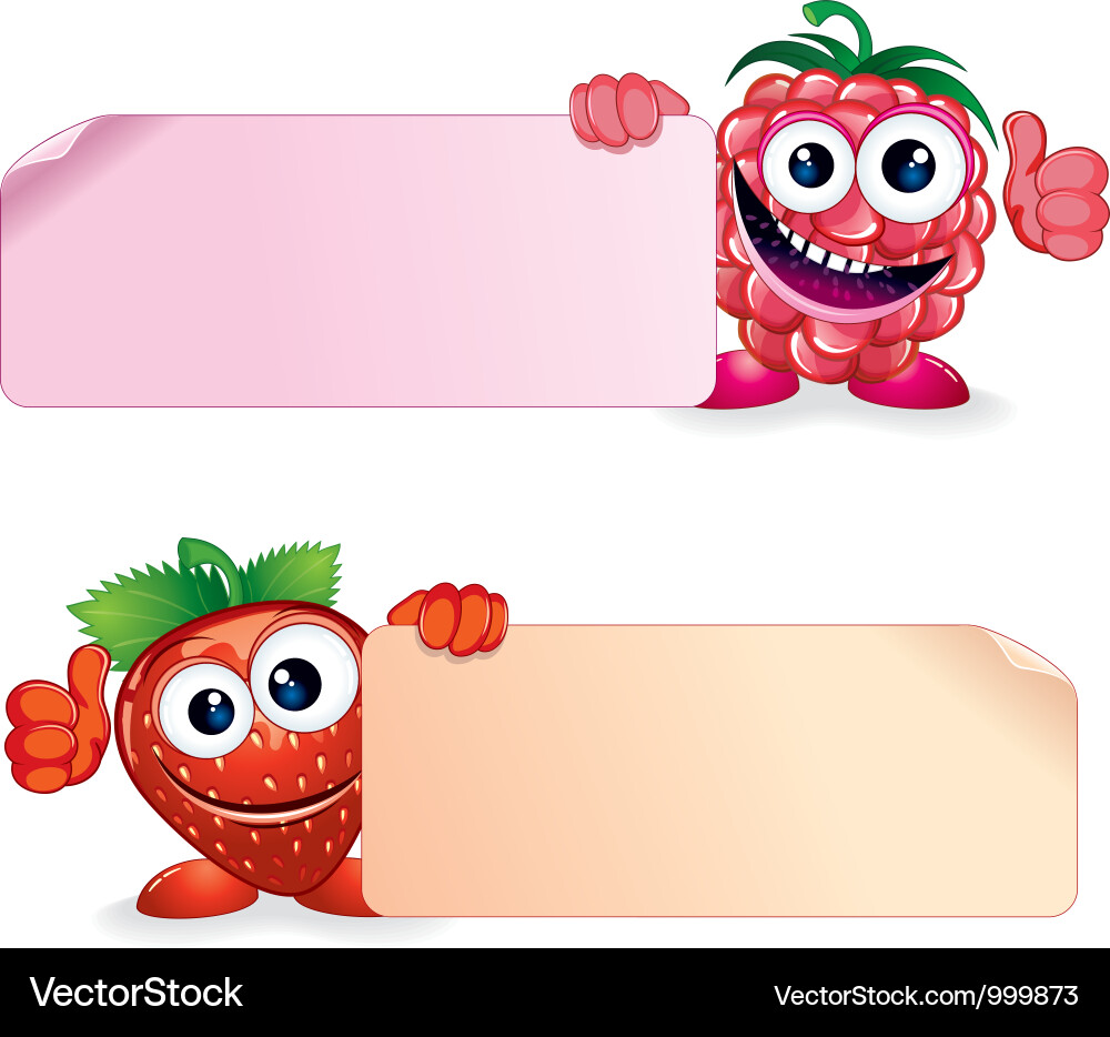 Strawberry and raspberry fruits with sign Vector Image
