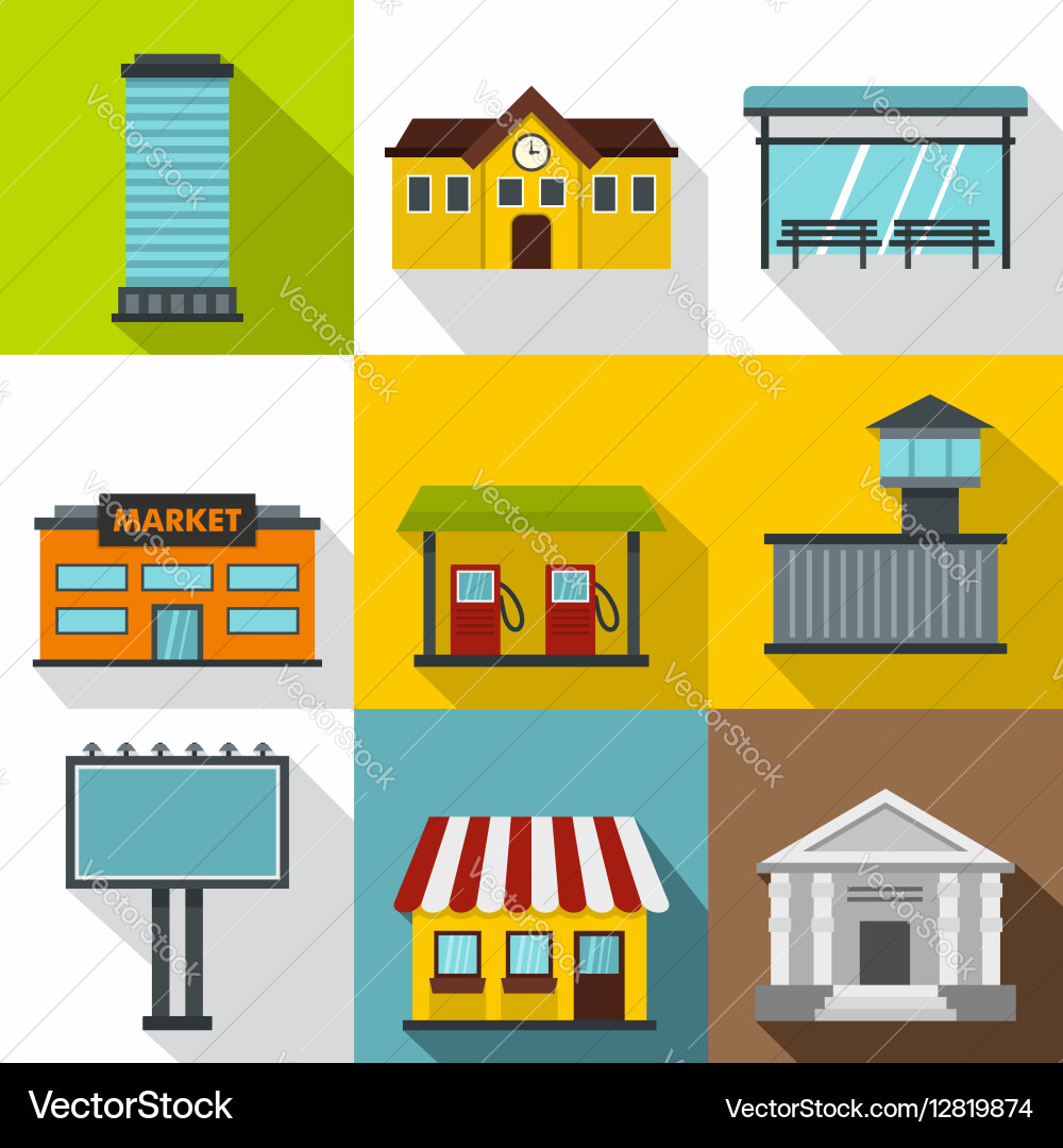 Building Icon Set - Flat Style vector image