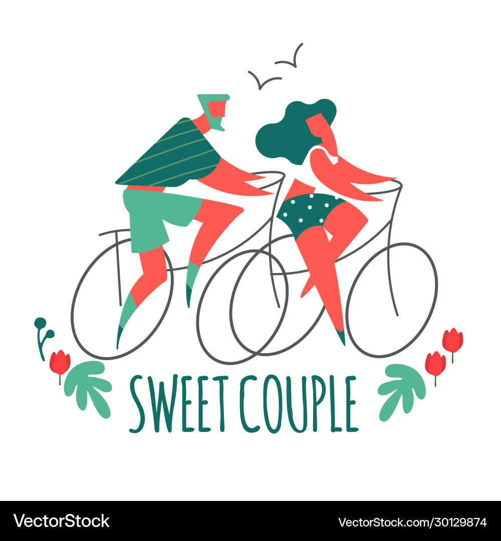 Couple on bicycles man and girl sport Couple on bicycles man and girl sport vector image