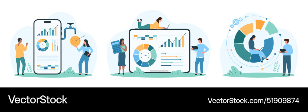 Digital data analysis set tiny people work vector image