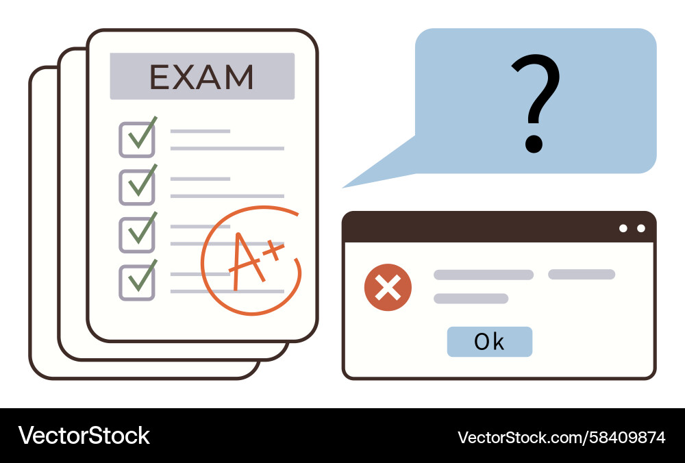 Exam Success with Error Popup Vector Image