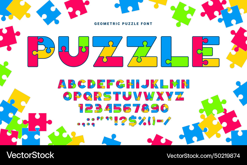 Jigsaw Puzzle Font - ABC Letters vector image