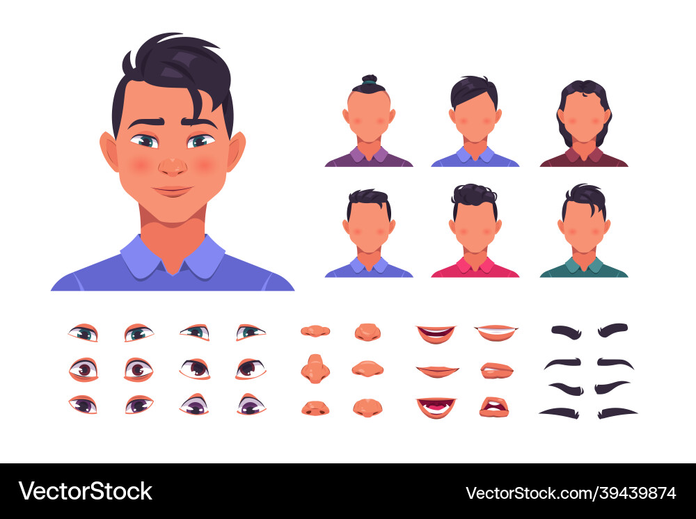 Male face constructor man character avatar kit Male face constructor man character avatar kit vector image