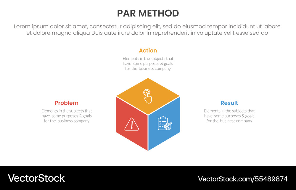 Par method infographic 3 point with 3d box shape Par method infographic 3 point with 3d box shape vector image
