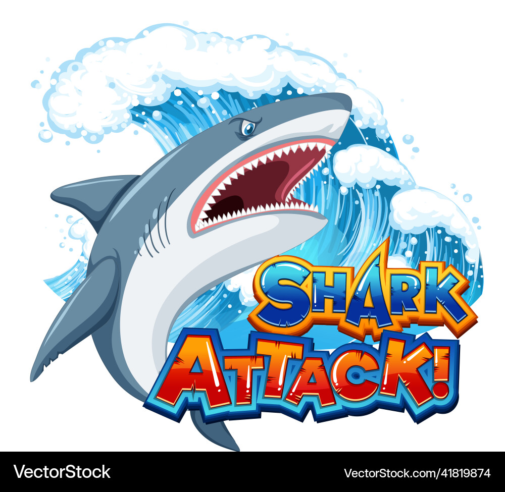 Shark attack font logo with cartoon aggressive Vector Image