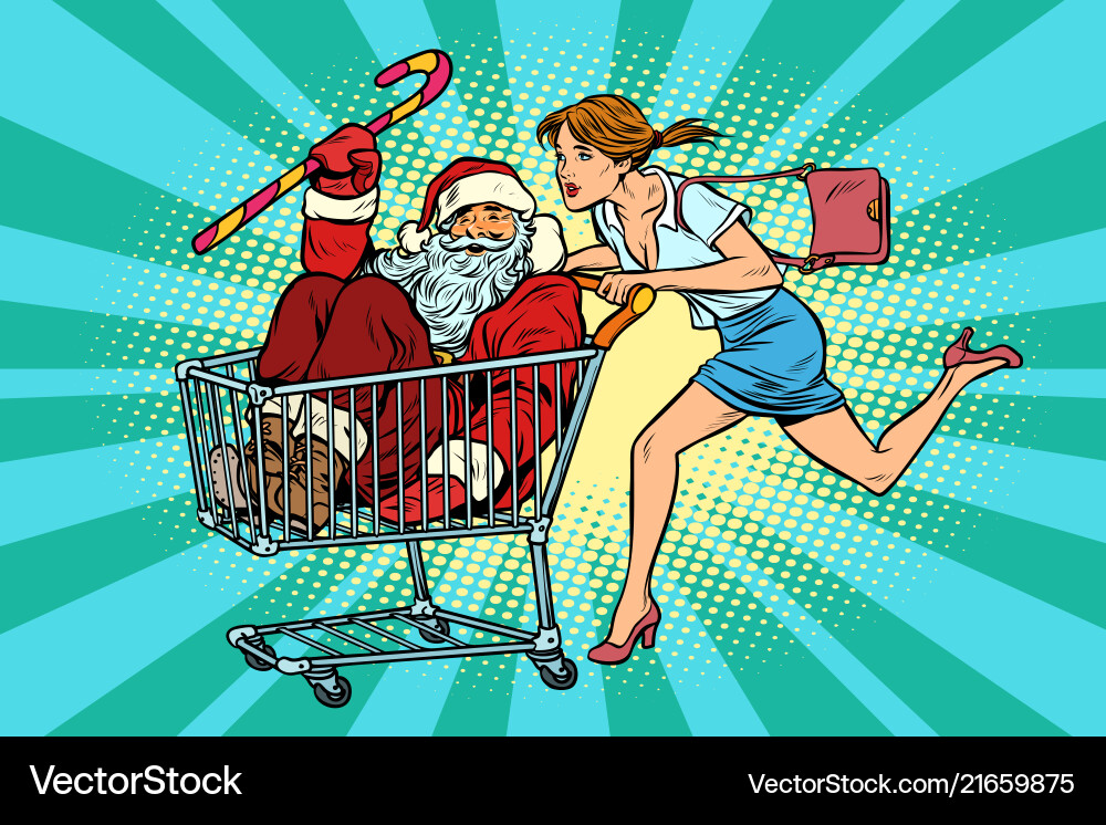 Christmas sale the woman bought santa claus Christmas sale the woman bought santa claus vector image