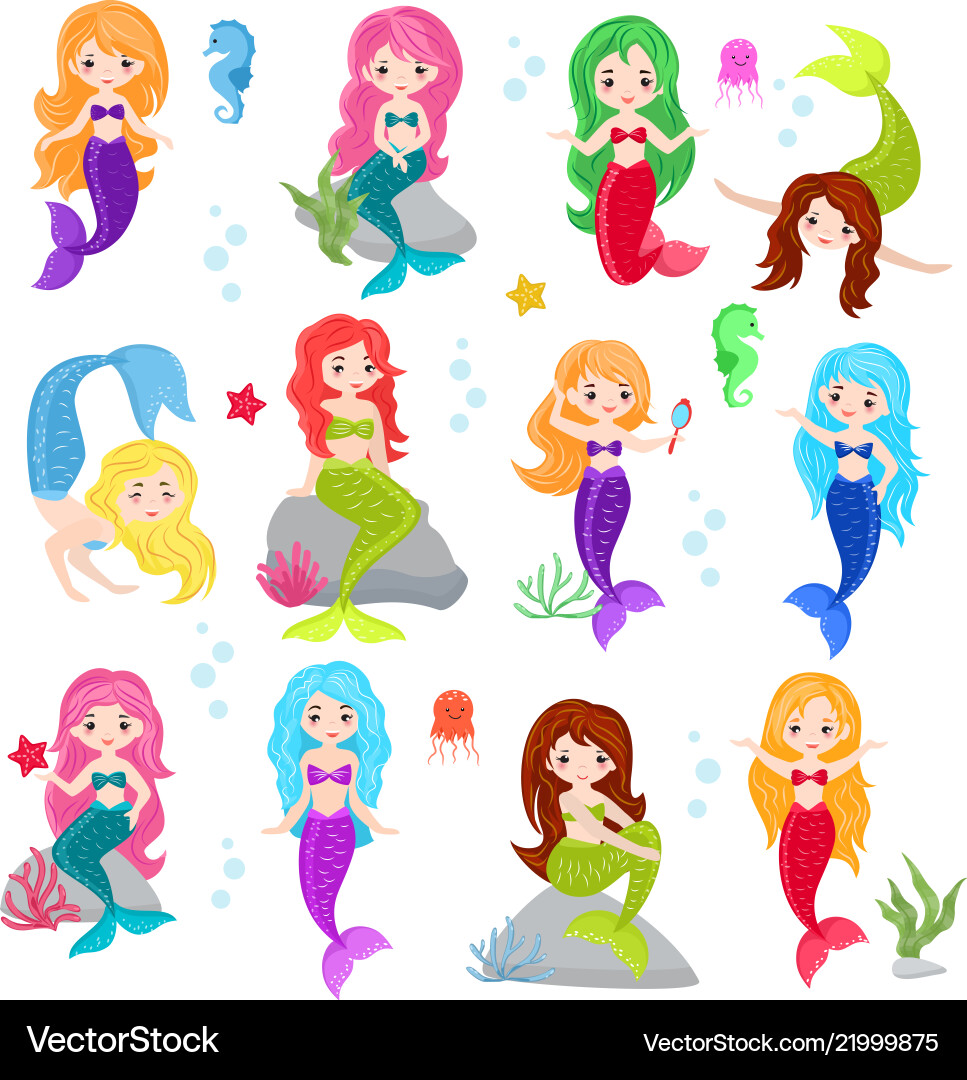 Colorful Mermaid Character Vector Image