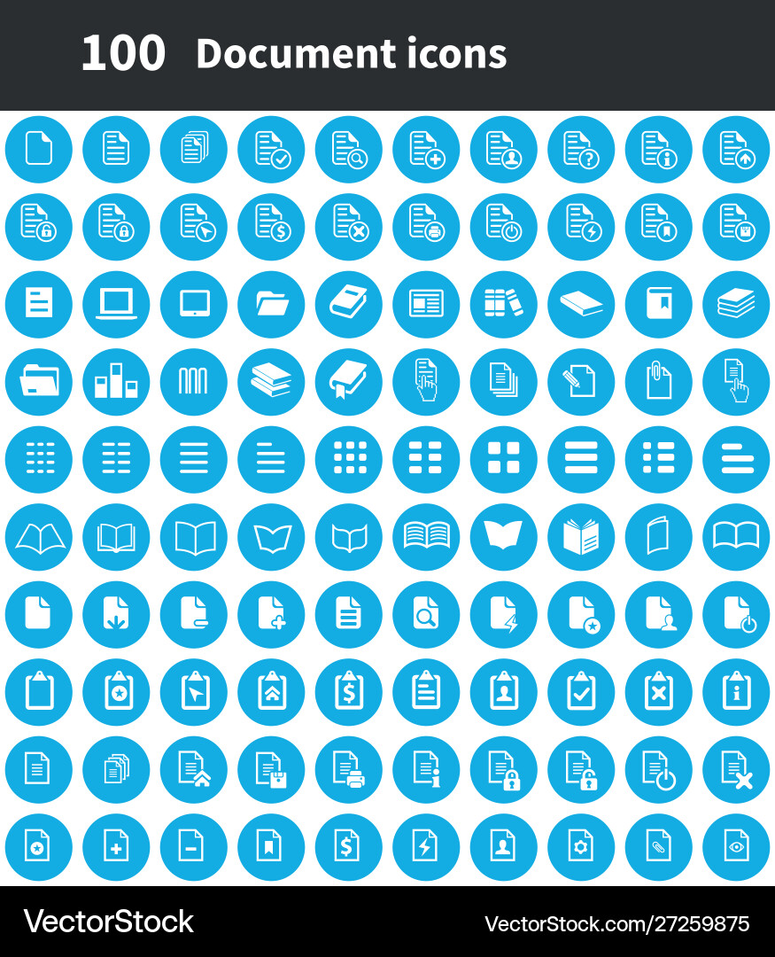Document 100 icons universal set for web and ui vector image