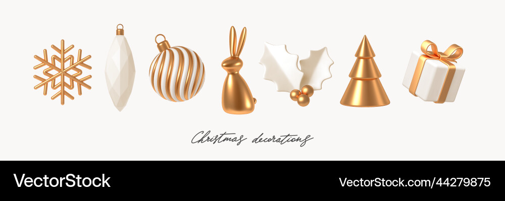 Elegant White & Gold Christmas Ornaments Vector Image