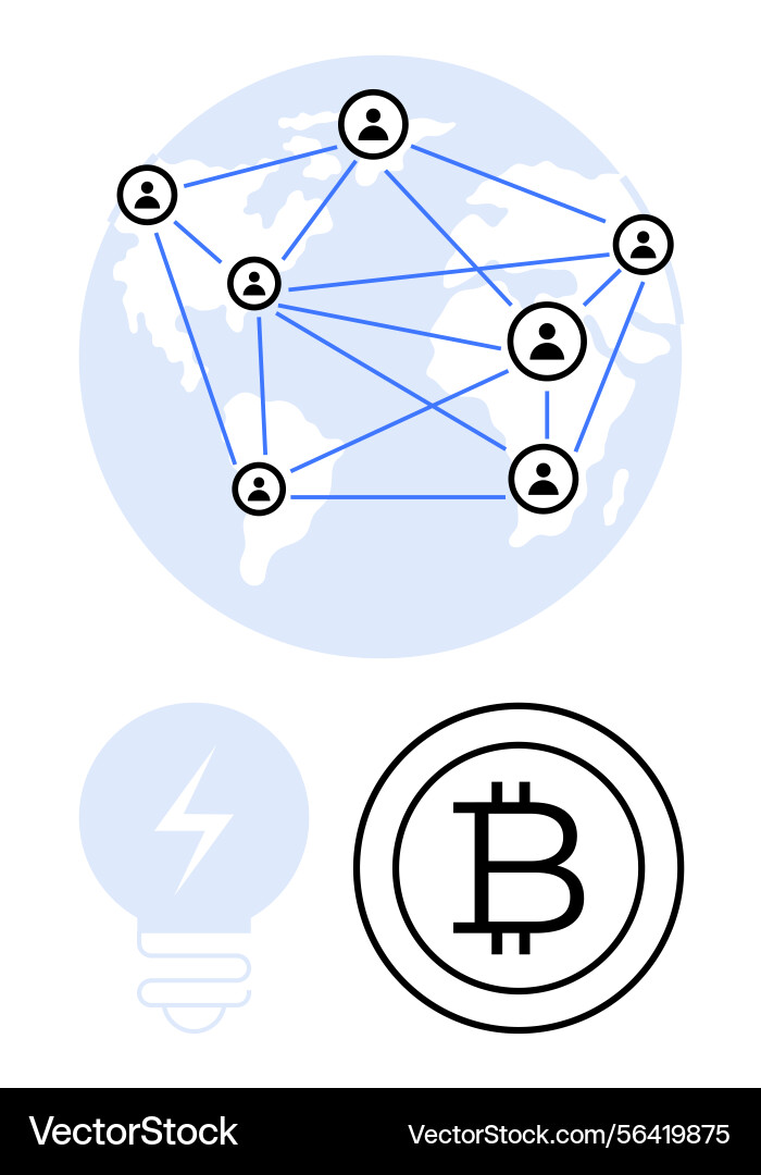 Global blockchain network with bitcoin symbol Global blockchain network with bitcoin symbol vector image