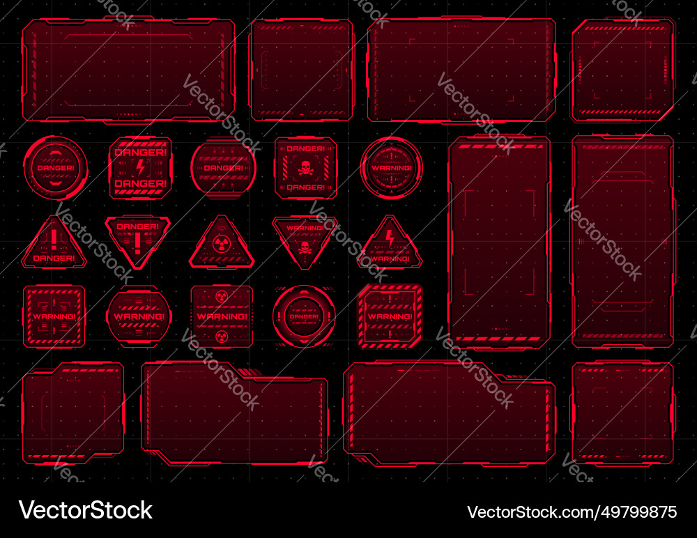 Hud red warning frames futuristic screen borders Hud red warning frames futuristic screen borders vector image