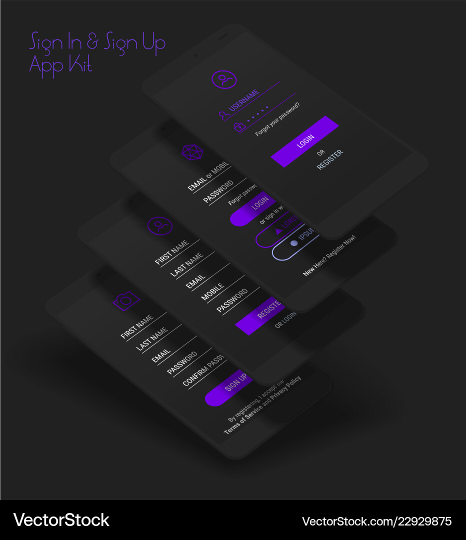 Mobile app ui sign in and up screens 3d Mobile app ui sign in and up screens 3d vector image