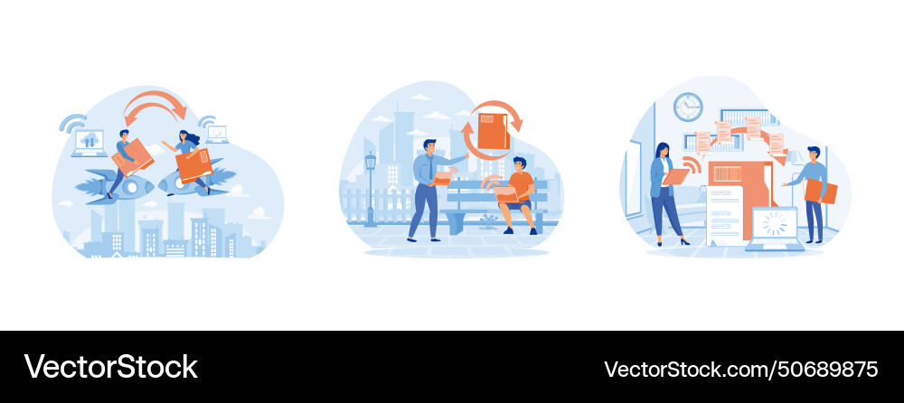 Sharing file transfer of documentation people vector image