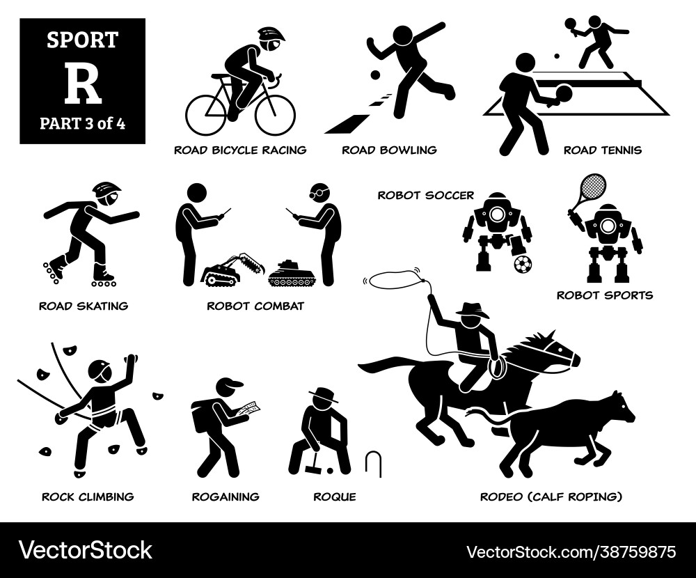 Sport games alphabet r icons pictograph road vector image