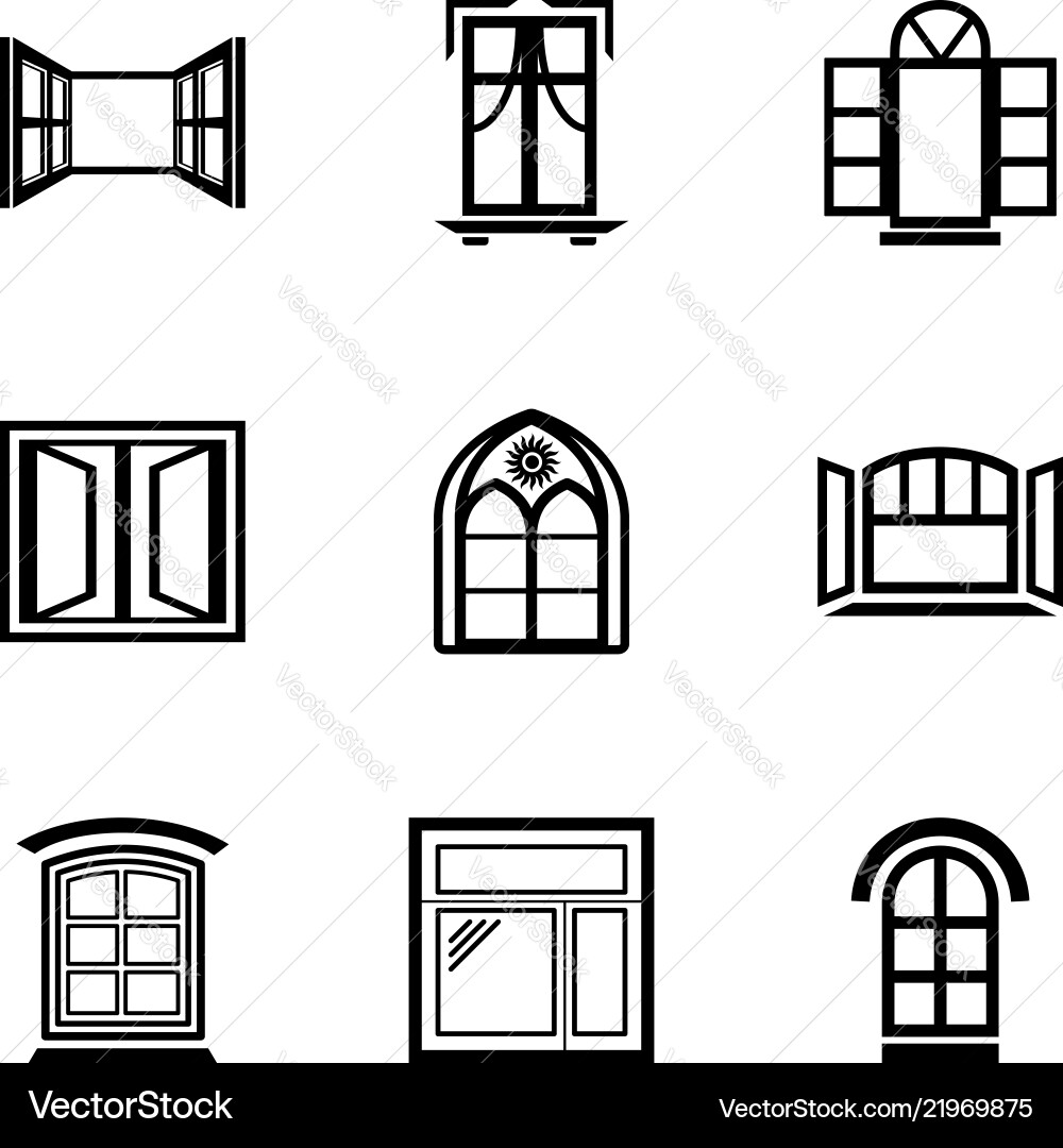 Window frame icons set simple style Window frame icons set simple style Vector Image