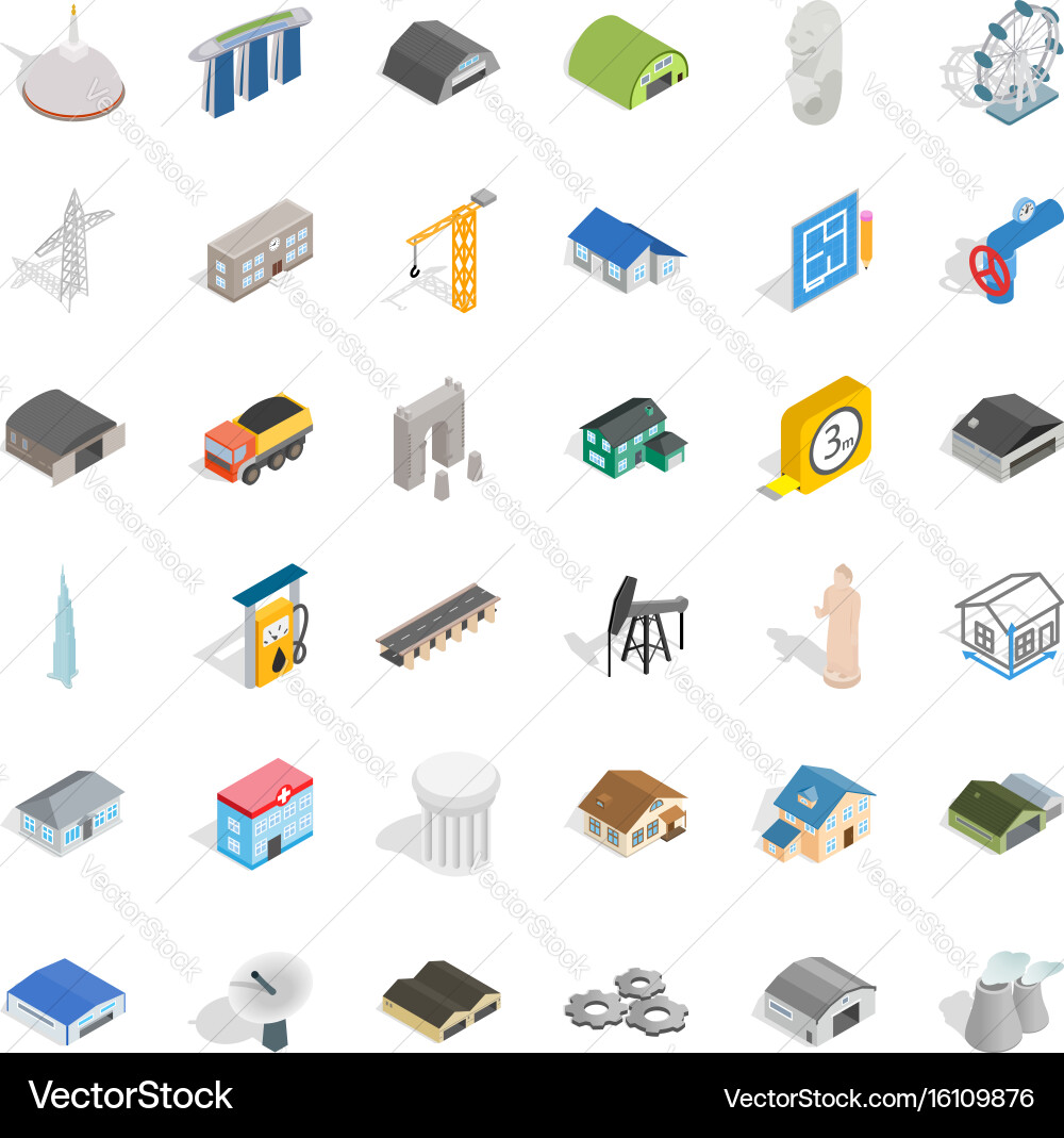 Architecture object icons set isometric style vector image
