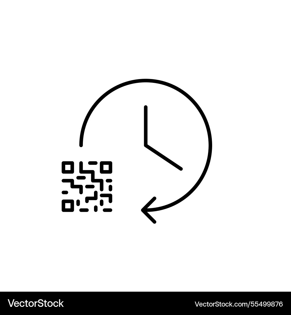 Clock with refresh arrow and qr-code symbol pixel Clock with refresh arrow and qr-code symbol pixel vector image