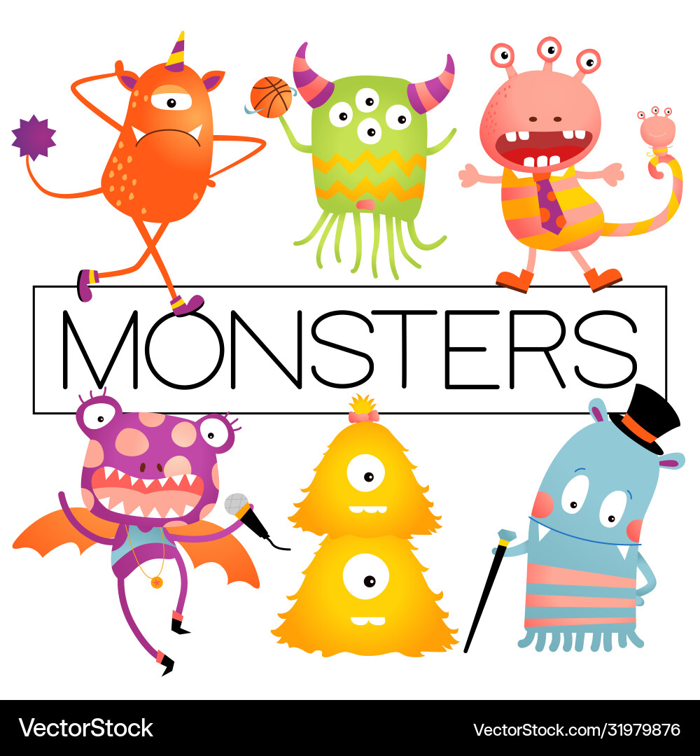 Colorful Monster Set - Kids & Party Vector Image