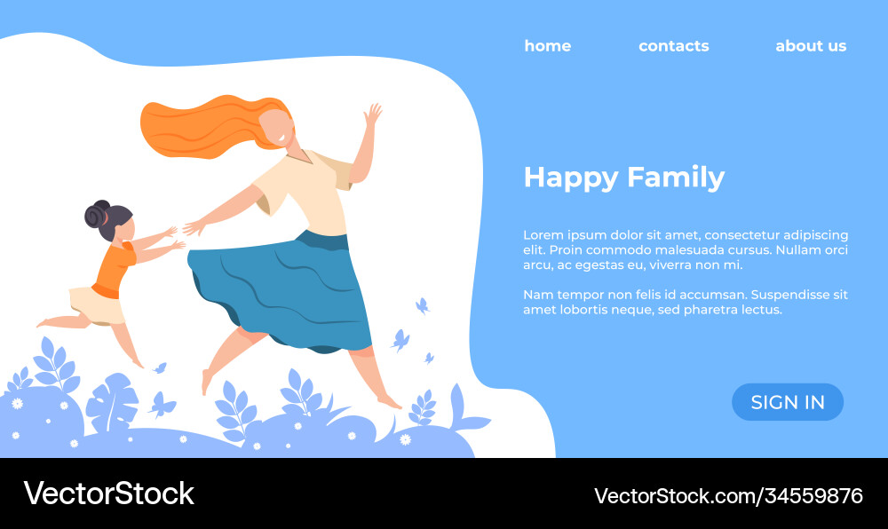 Happy family landing page web site with young Happy family landing page web site with young vector image