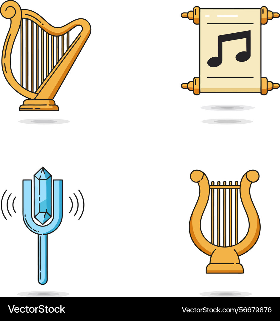 Musical instruments harp lyre tuning fork Vector Image