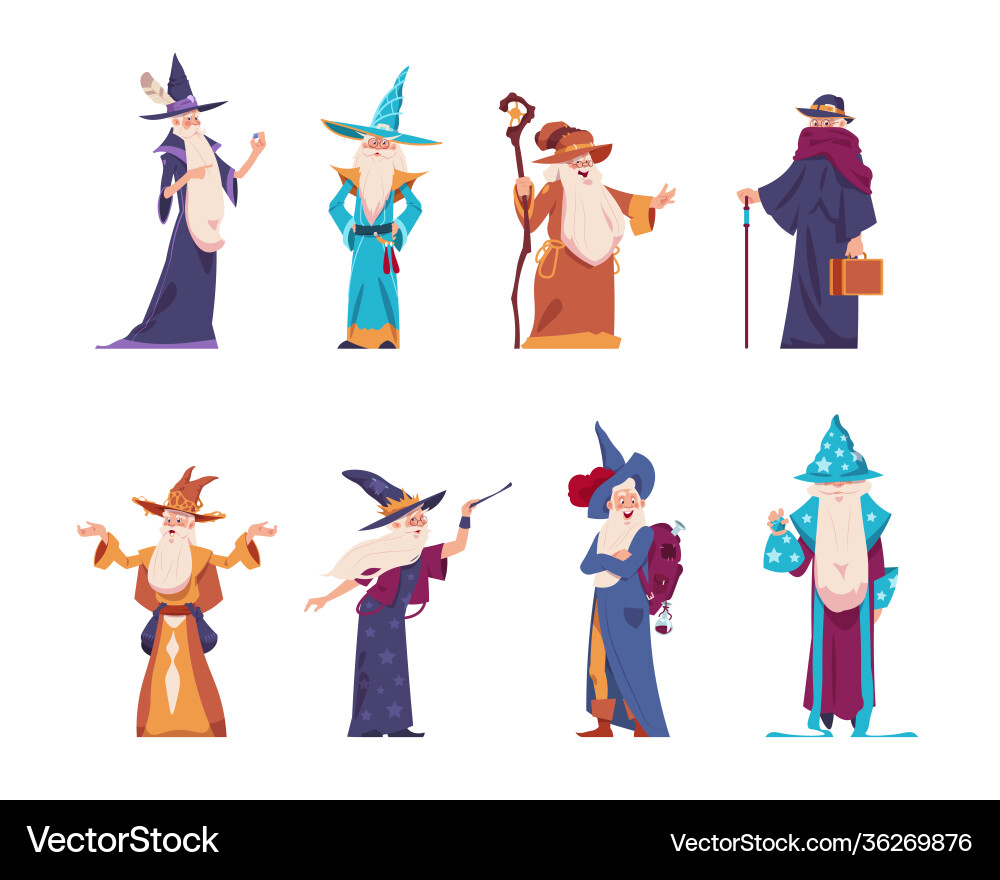 Old Wizard Character with Beard Vector Image
