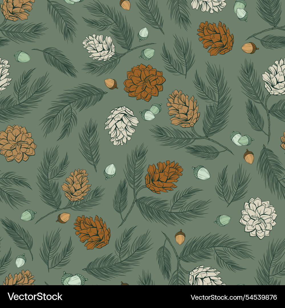 Pine trees and acorns seamless pattern Pine trees and acorns seamless pattern Vector Image
