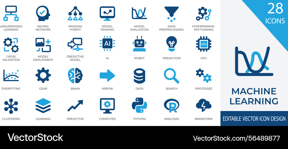 Machine learning icon collection set Machine learning icon collection set vector image