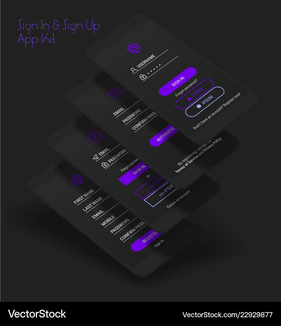 Mobile app ui sign in and up screens 3d Mobile app ui sign in and up screens 3d vector image