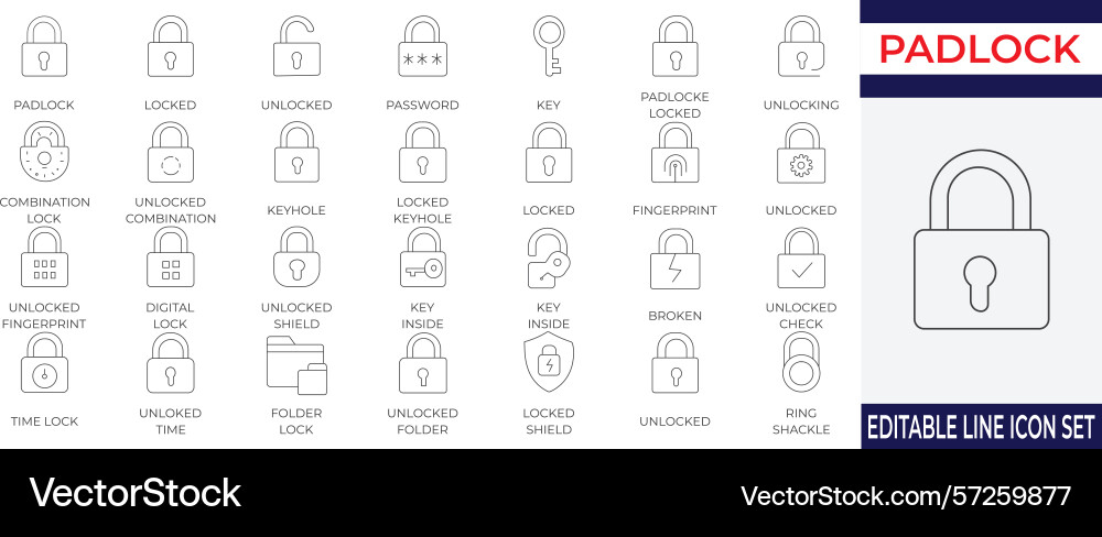 Padlock and security access line icon set Padlock and security access line icon set Vector Image