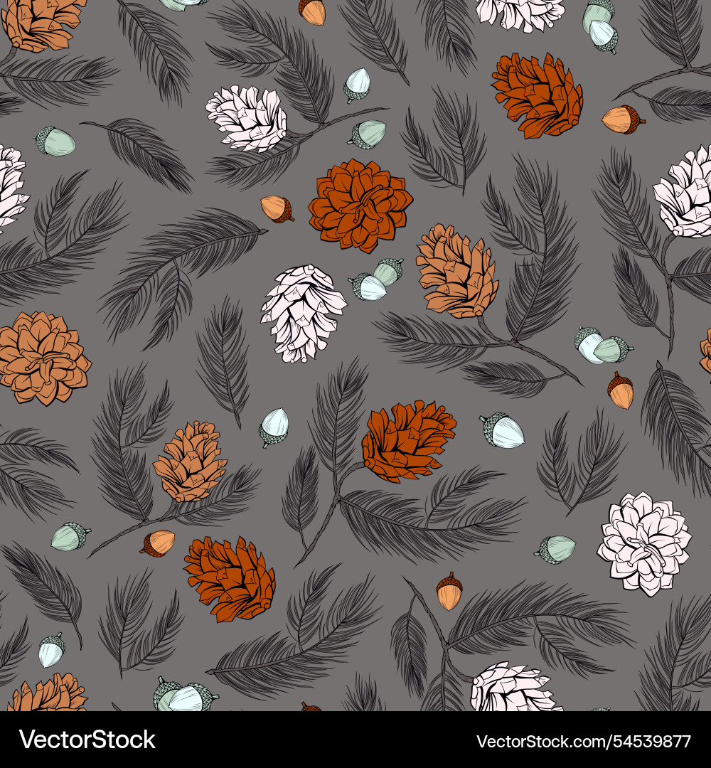 Pine trees and acorns seamless pattern Pine trees and acorns seamless pattern vector image