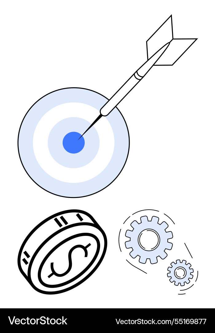 Target with arrow dollar coin and gears Target with arrow dollar coin and gears vector image