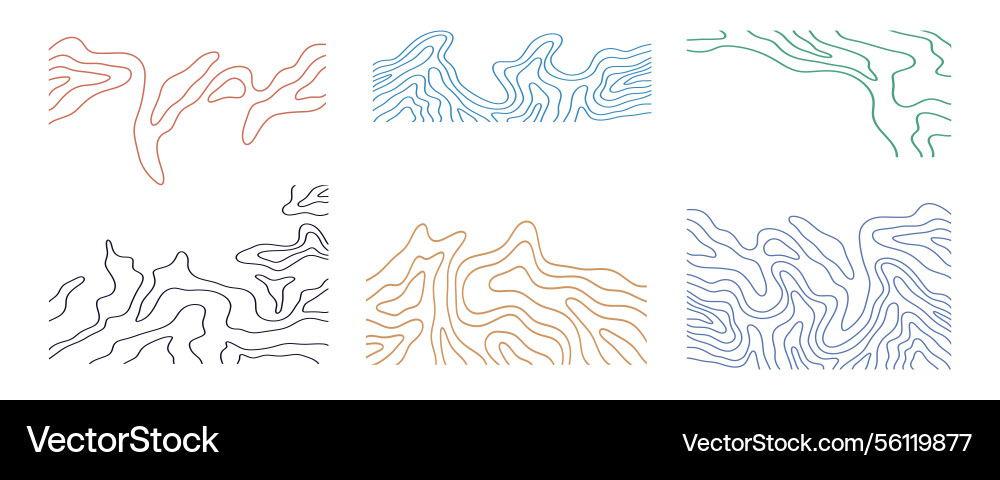 Topography map shapes abstract wavy lines set Topography map shapes abstract wavy lines set vector image