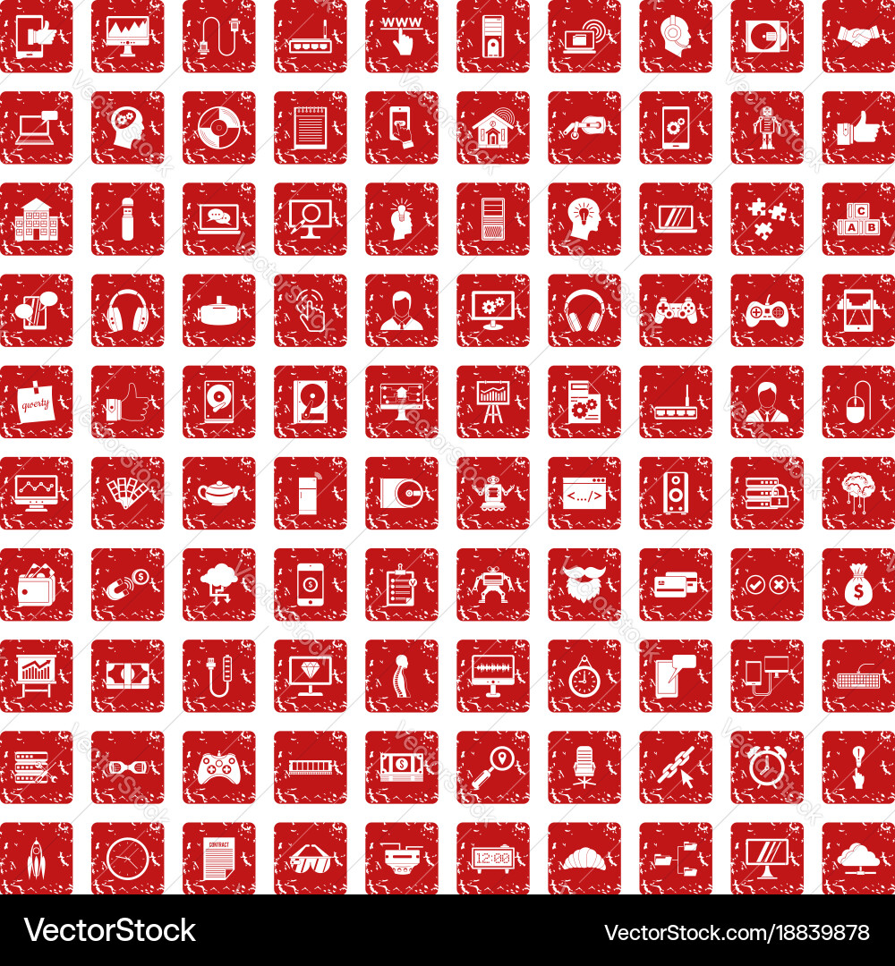 100 programmer icons set grunge red vector image