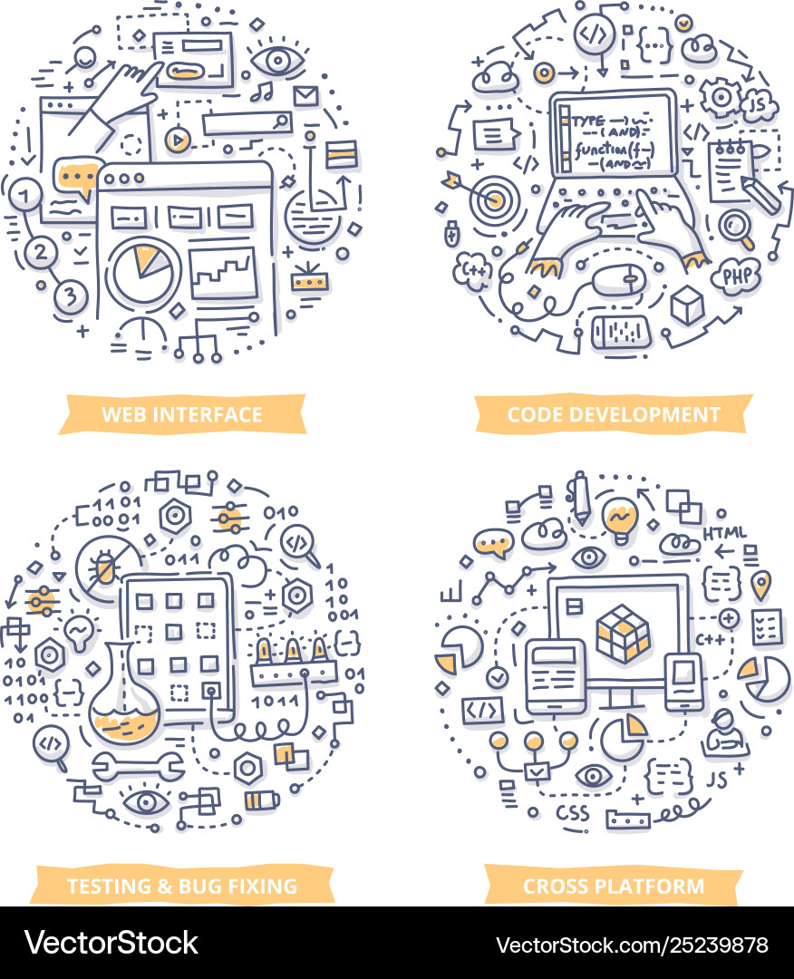 App Development & Coding Doodle vector image