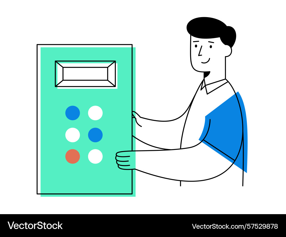 Factory worker operating machine control panel vector image