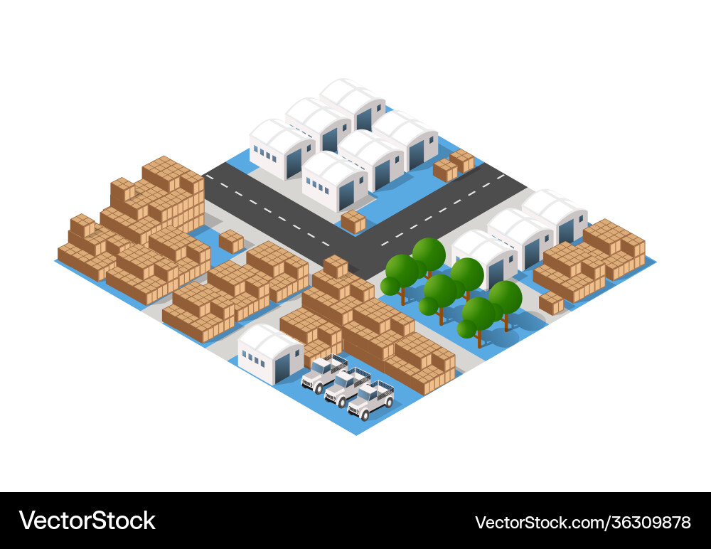 Isometric 3d city module industrial urban factory Isometric 3d city module industrial urban factory vector image