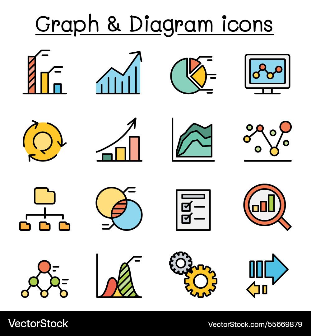 Graph and diagram icon set in color line style Graph and diagram icon set in color line style vector image