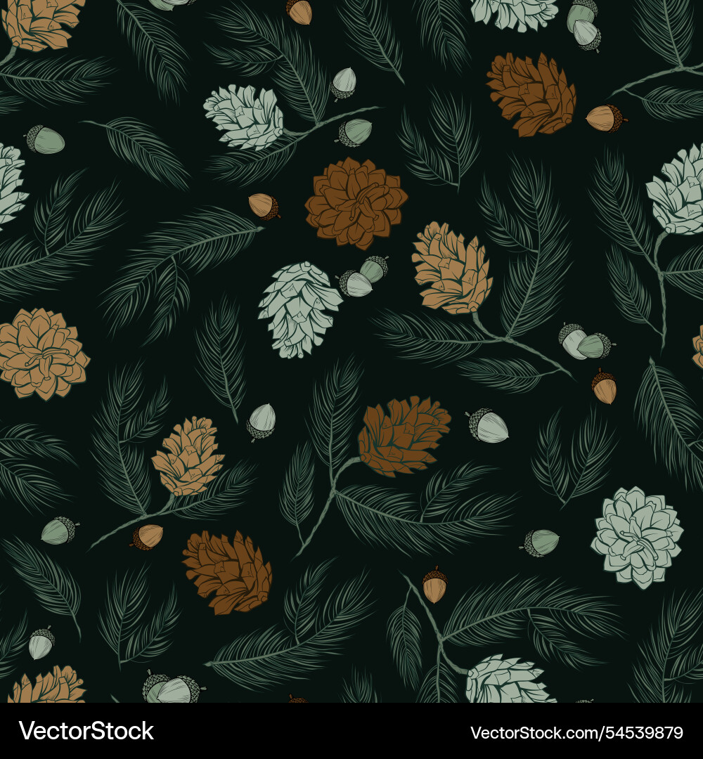 Pine trees and acorns seamless pattern Pine trees and acorns seamless pattern vector image