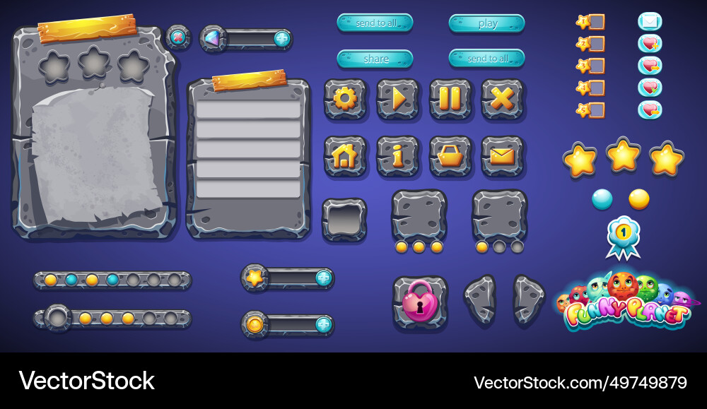 Set stone buttons for user interface Vector Image