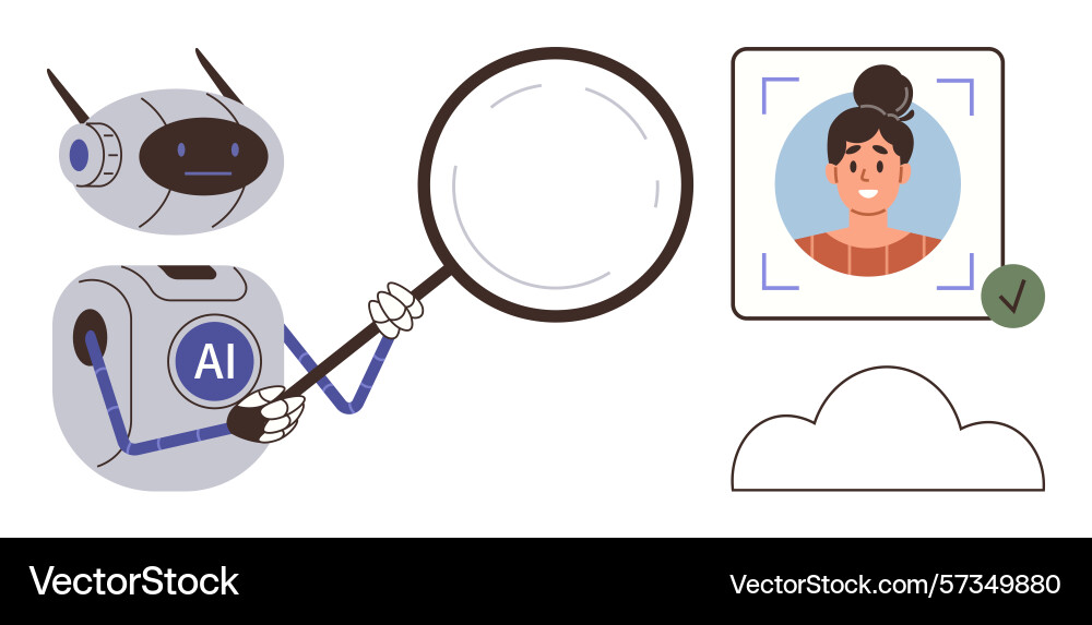Ai robot analyzing portrait through magnifying Ai robot analyzing portrait through magnifying Vector Image