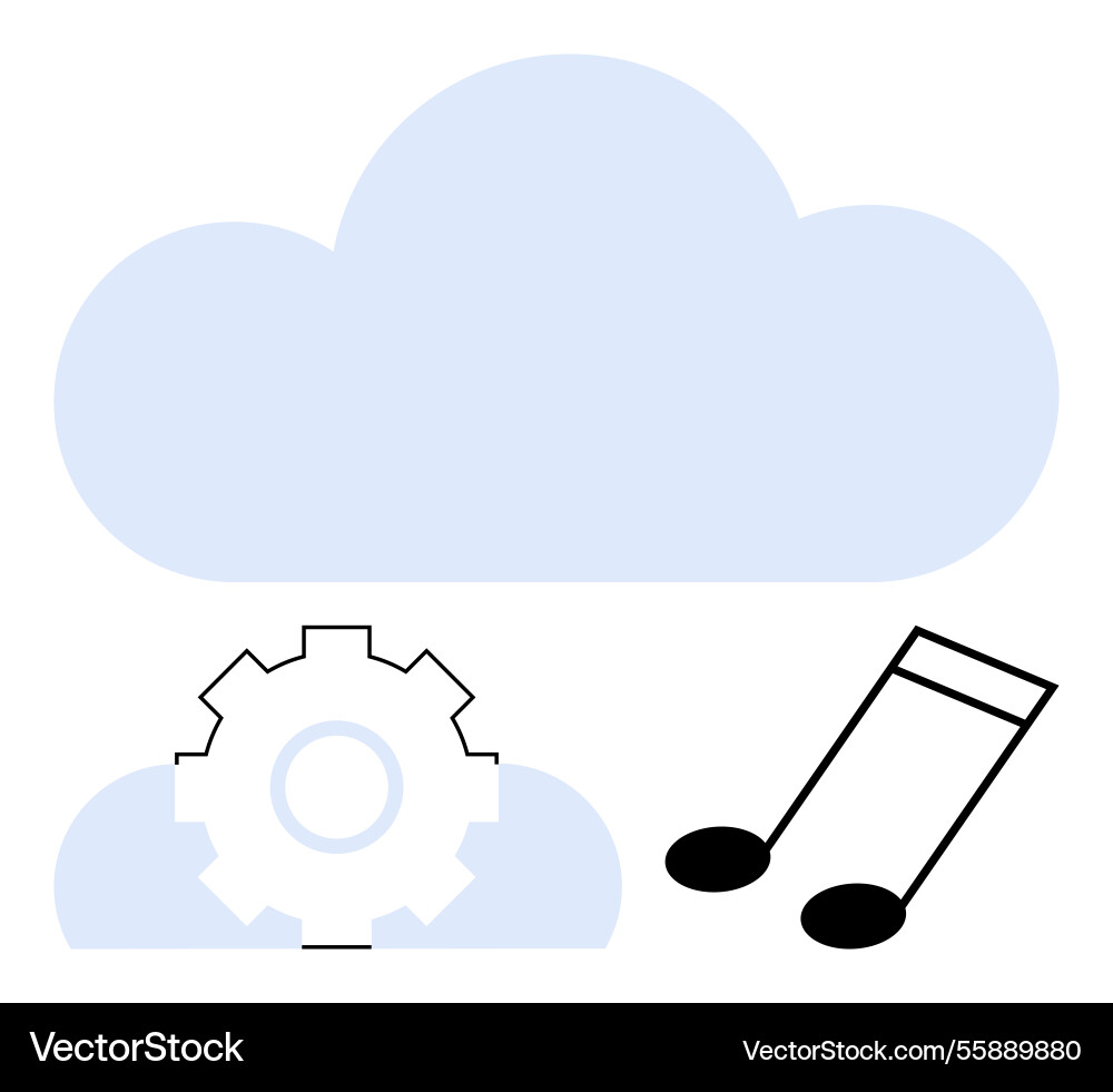 Cloud storage concept with gear and music note Cloud storage concept with gear and music note vector image