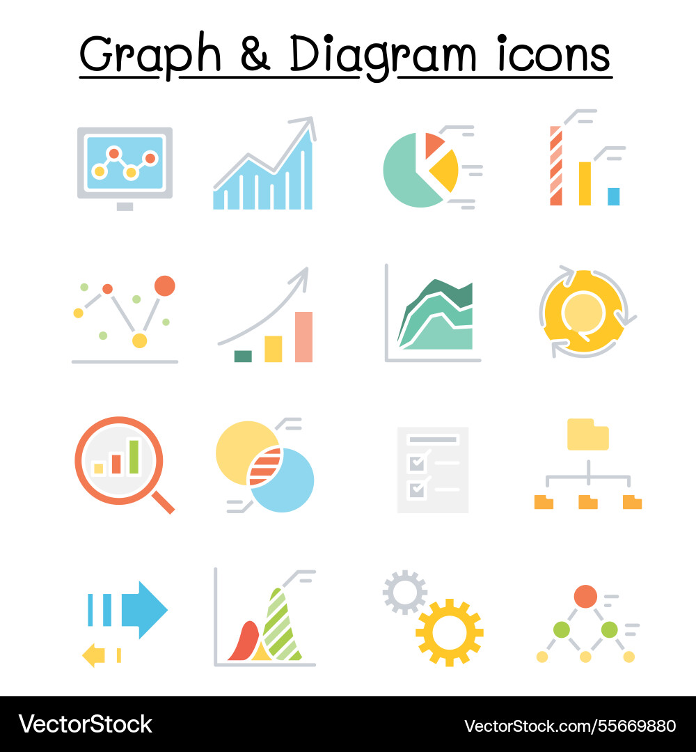 Graph and diagram icon set in flat color style Graph and diagram icon set in flat color style vector image
