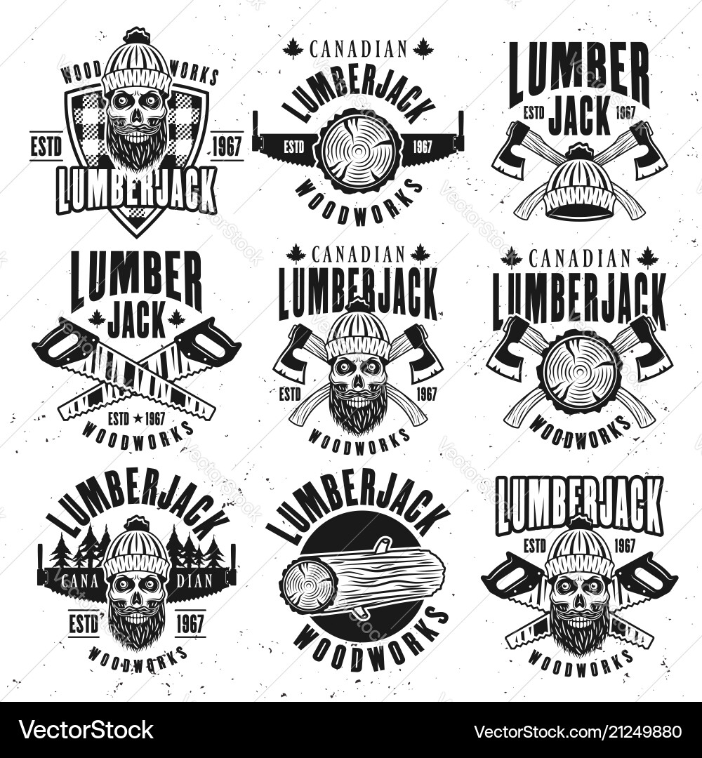 Lumberjack vintage black on white emblems vector image