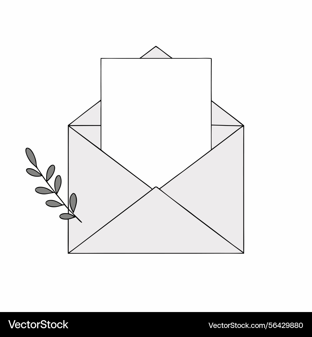 Open envelope with blank card and decorative twig Vector Image