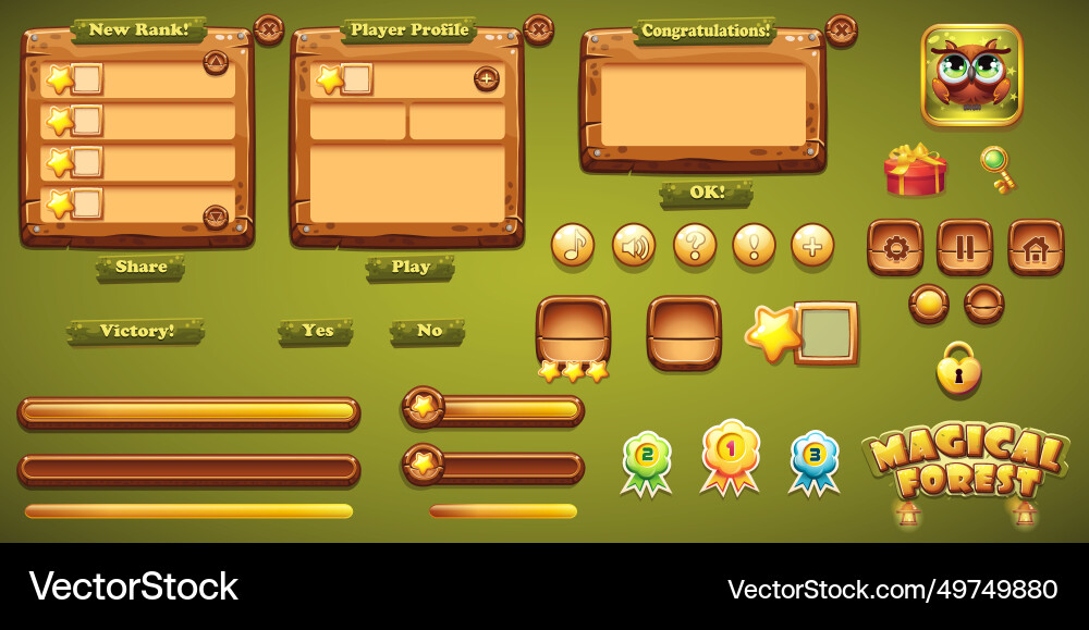Set wooden buttons progress bars objects Set wooden buttons progress bars objects vector image