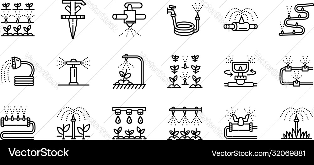 Irrigation system icons set outline style vector image