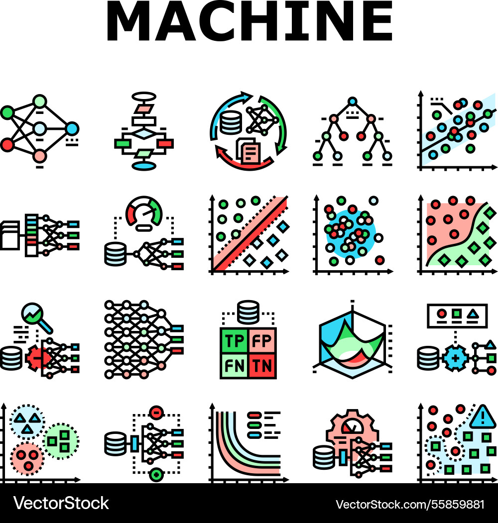 Machine Learning algorithm model icons set vektorbild