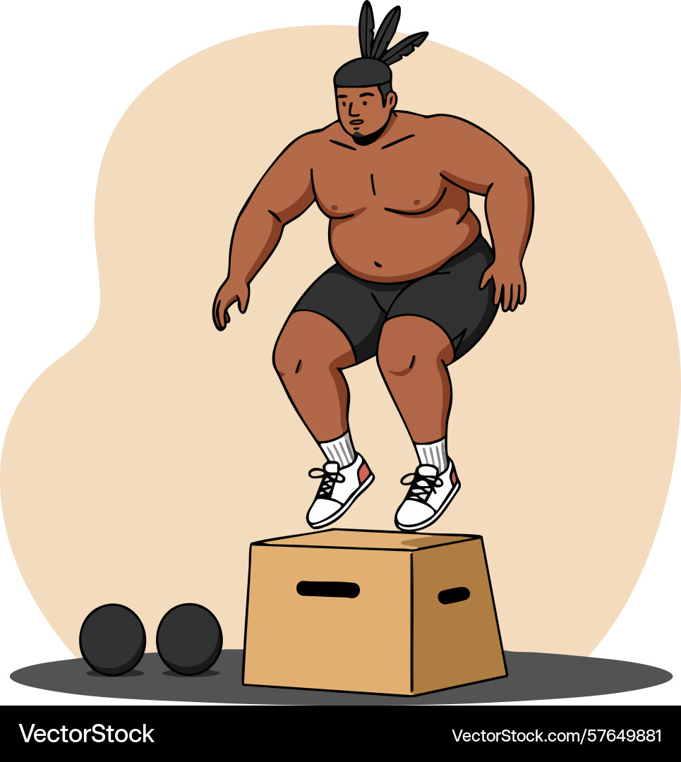 Man performing box jump exercise with kettlebells Man performing box jump exercise with kettlebells Vector Image