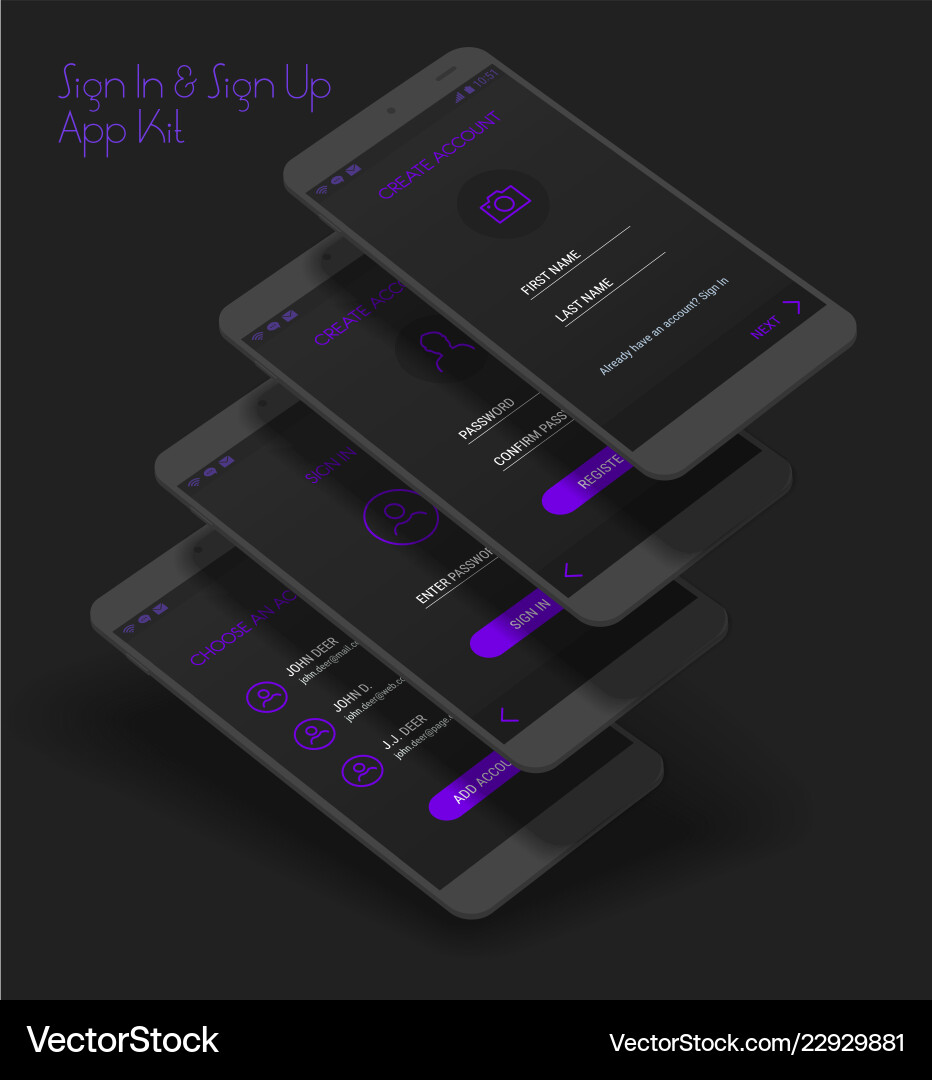 Mobile app ui sign in and up screens 3d Mobile app ui sign in and up screens 3d vector image