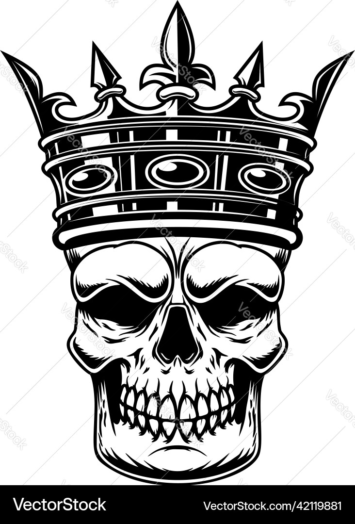 Skull with king crown design element for logo Skull with king crown design element for logo Vector Image